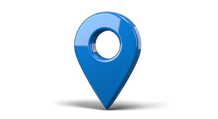 Single blue map pointer standing upright on a white surface in a studio shot with soft shadows