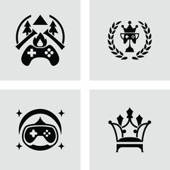 Set of gaming icons black vector glyphs for esports and streaming isolated on white background