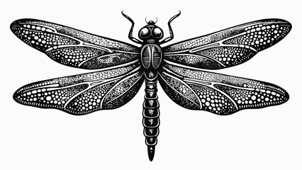 Stylized dragonfly vector illustration showcasing intricate wing patterns and vibrant colors on a plain backdrop..eps