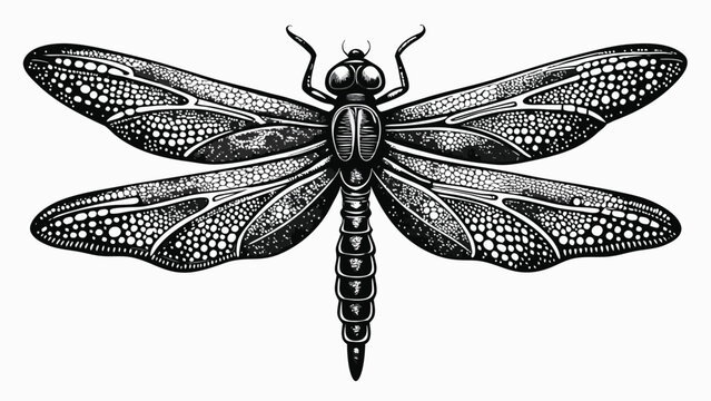 Stylized dragonfly vector illustration showcasing intricate wing patterns and vibrant colors on a plain backdrop..eps