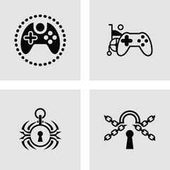Set of gaming and security icons simple flat vector design elements isolated on white background