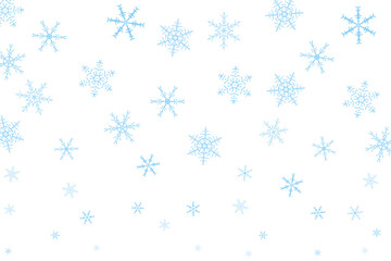 Blue snowflakes of various sizes scattered across a transparent background, fading towards the bottom for a light snow overlay
