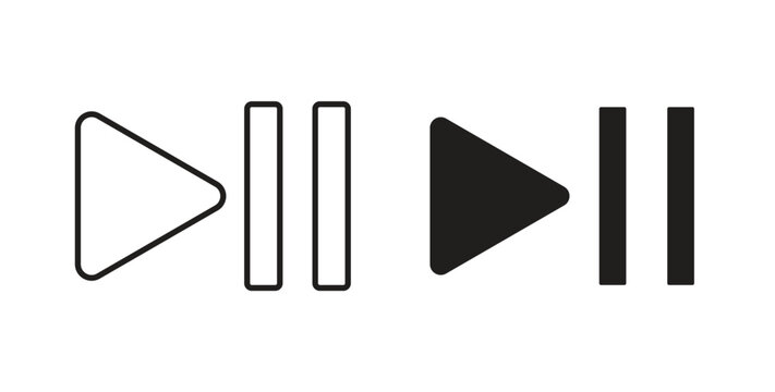 Play pause icon flat vector illustration. Black Thin Line Icon Emblem Concept