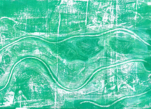 Gelli Print: Green Texture with Horizontal Lines. Can be used for wall art, backgrounds, stationery, packaging, textile prints, website hero, editorial spreads.