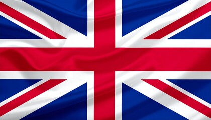 Union Jack flag of the United Kingdom with overlapping red, white, and blue crosses on a waving fabric.