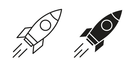 Rocket icon flat vector illustration. Black Thin Line Icon Emblem Concept