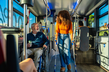 People with disabilities traveling on public bus