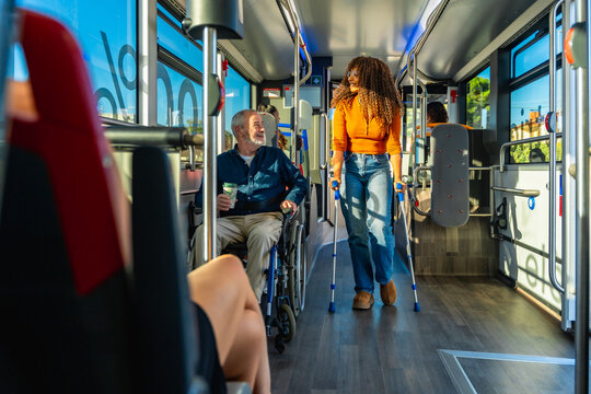People with disabilities traveling on accessible public bus