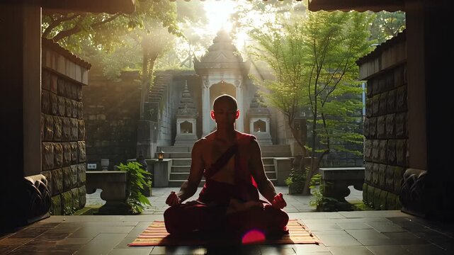 Buddhist monk praying meditating in Monastery Spiritual Prayer Zen Meditation Holy Faith Meditation Asia Religion