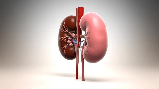 Anatomical Illustration of Human Kidneys and Associated Blood Vessels, Showing Medical and Biological Structure