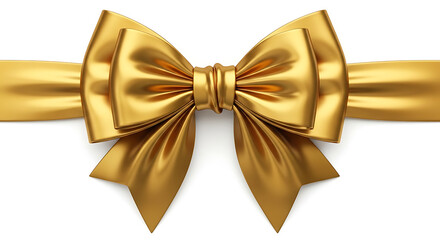 A shiny golden ribbon tied in a bow on a white background creating a festive and elegant present