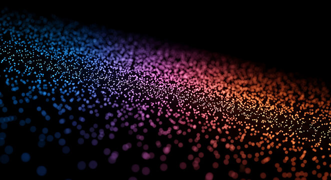 Abstract gradient of glowing particles shifting from blue to orange on a dark background ai generated