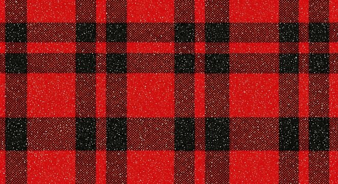 Red and black plaid pattern with a textured and glittery effect