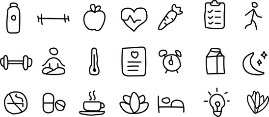Mindfulness and mental health hand drawn doodle icon set