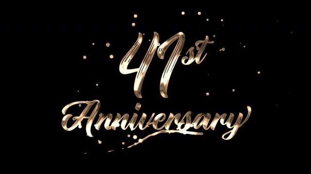 41st anniversary text animation in golden metallic effect. suitable for celebrating special occasions, invitations, anniversary cards and social media. Includes alpha channel for any background.