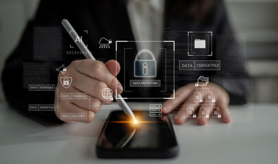 Digital padlock surrounded by data security diagrams representing encryption, network protection, and secure information management Parse