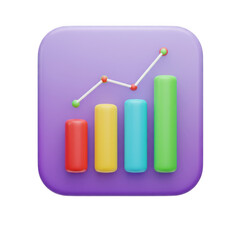 3d bar chart with upward trend line on purple background isolated on transparent background