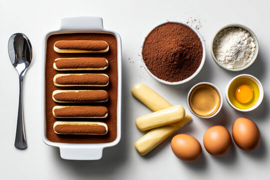 Delicious layers of ingredients for a traditional dessert ready for creation in a bright kitchen