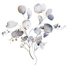 Watercolor botanical bouquet with eucalyptus leaf for wedding design. Floral illustration for invitation, card, template, stationery, decoration and printable composition.