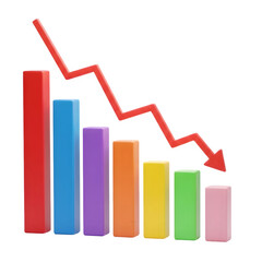 Bar chart showing a downward trend isolated on transparent background