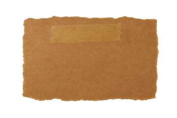Obraz premium Brown craft paper with torn edges and adhesive tape creating a blank textured background for notes, messages, or communication