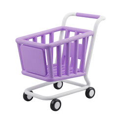 Purple 3d shopping cart isolated on transparent background