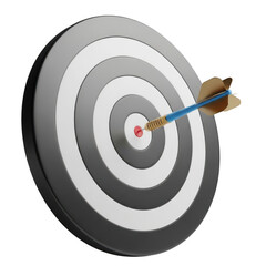 Dartboard with dart in the bullseye, isolated on transparent background