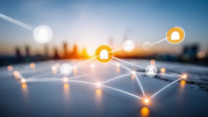 Connected Global Network: Illustrating global connections and communication, a dynamic digital network overlaying a cityscape, symbolizing the interconnectedness of people and information. - Powered by Adobe