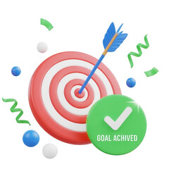 Target with arrow and check mark indicating goal achieved isolated on transparent background