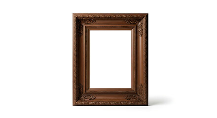 Fototapeta premium Ornate brown wooden picture frame with floral details isolated on a white background in studio shot ai generated
