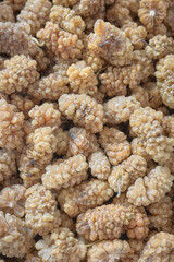 Close up photo of dried white mulberry, selective focus.