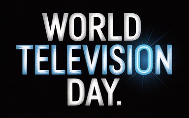 Obraz premium World Television Day text glowing blue letters on a black background for media and entertainment promotions