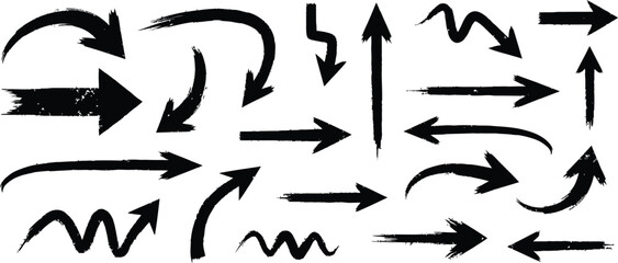 Collection of hand drawn grunge arrows and directional symbols