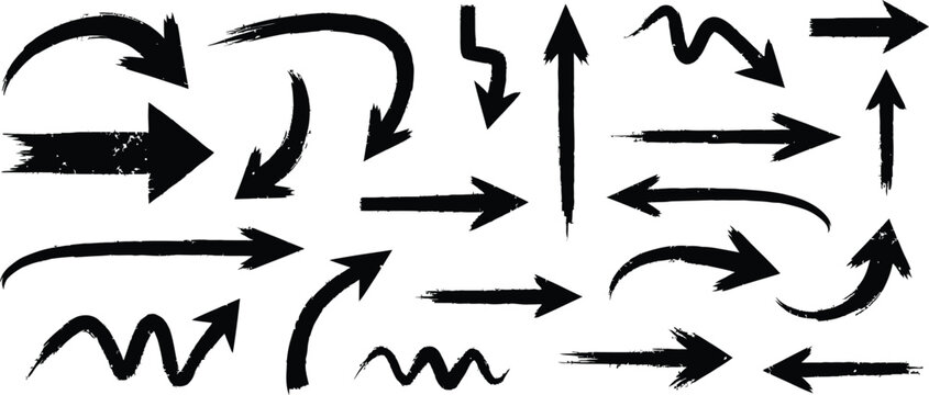 Collection of hand drawn grunge arrows and directional symbols