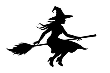 Halloween witch flying broom