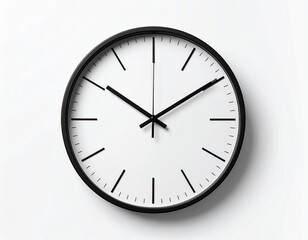 Minimalist Black and White Wall Clock Isolated on a White Background