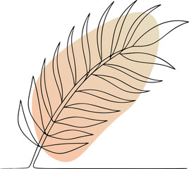 Single line drawing of a palm frond with abstract background