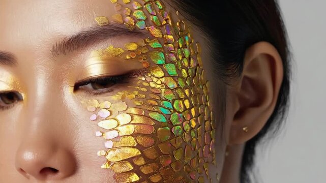 Unique gold scale makeup transformation showcased by artist