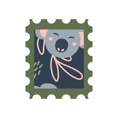 Decorative Stamp with Cartoon-Style Koala Illustration for Stationery