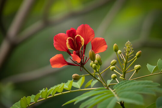 Red and yellow flowers are blooming in the garden