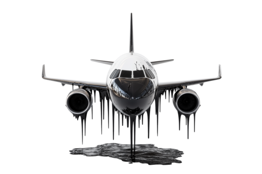 Black Silver Airplane Dripping Wax Clipart on Transparent Background