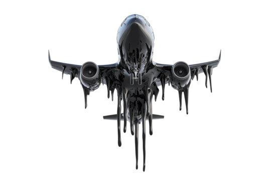 Abstract Black Wax Airplane Graphic Isolated on Transparent Background