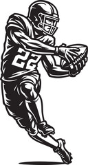Dynamic black and white illustration of an American football player, number 22, running with the ball.