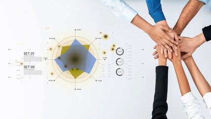 A diverse group of hands coming together symbolizes teamwork and collaboration, accompanied by a...