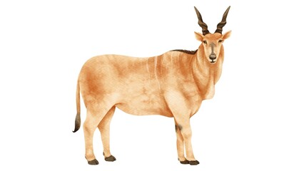 Watercolor Giant Eland Illustration Hand Painted Savanna Wildlife Animal Art on White Background - 1