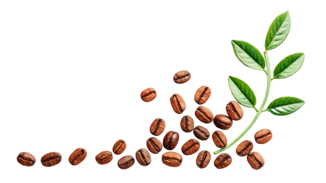 Coffee beans and green leaves watercolor illustration isolated on white background for cafe menu design or organic product packaging