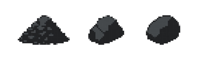 Pixelated Coal Progression Showing Lump Formation on White Background