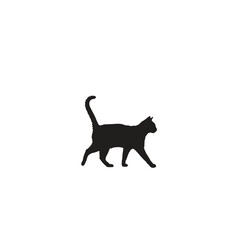 A silhouette of a cat walking with its tail up on a white background in a simple and clean illustration
