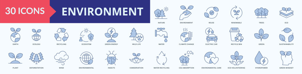 Environment Icon Pack Illustration Vector Flat Blue Style