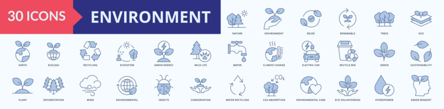Environment Icon Pack Illustration Vector Flat Blue Style